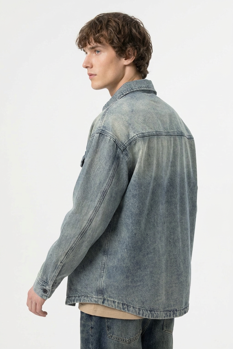 Men's Retro Washed Classic Loungewear Denim Shirt Jacket
