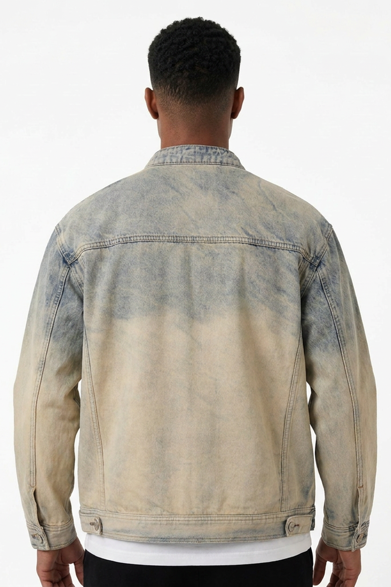 Men's Retro Ombre Faded Zip-Up Casual Denim Jacket