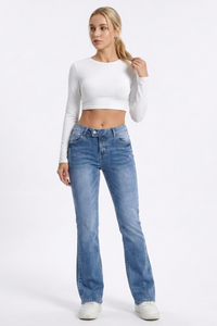 Women's Light Blue High-Waisted Slim-Fit Bootcut Jeans