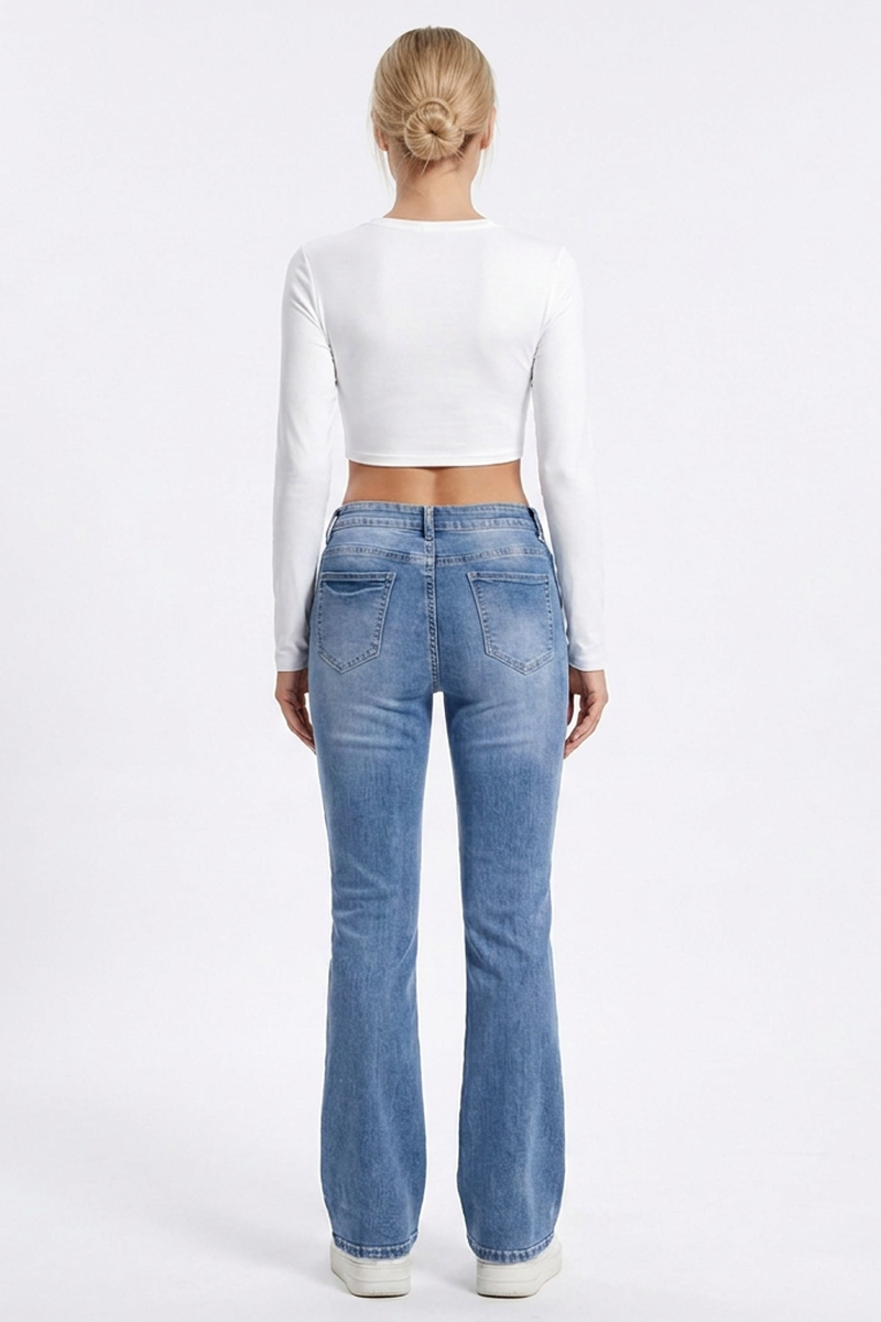 Women's Light Blue High-Waisted Slim-Fit Bootcut Jeans