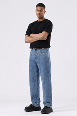 Men's Summer Sky Blue Five Pocket Relaxed Straight Leg Jeans