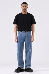 Men's Summer Sky Blue Five Pocket Relaxed Straight Leg Jeans