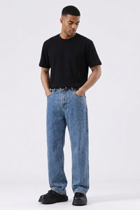Men's Summer Sky Blue Five Pocket Relaxed Straight Leg Jeans