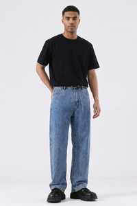 Men's Summer Sky Blue Five Pocket Relaxed Straight Leg Jeans
