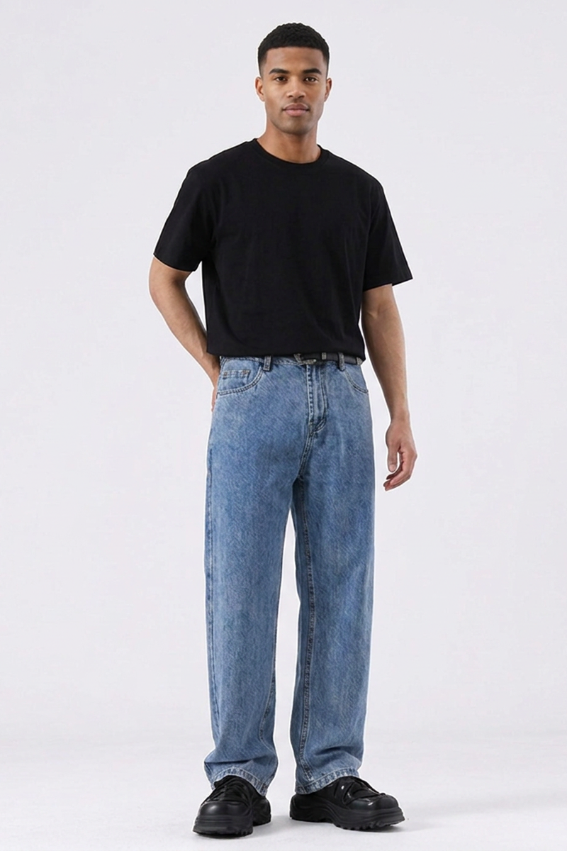 Men's Summer Sky Blue Five Pocket Relaxed Straight Leg Jeans
