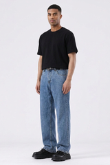 Men's Summer Sky Blue Five Pocket Relaxed Straight Leg Jeans