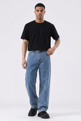 Men's Summer Sky Blue Five Pocket Relaxed Straight Leg Jeans