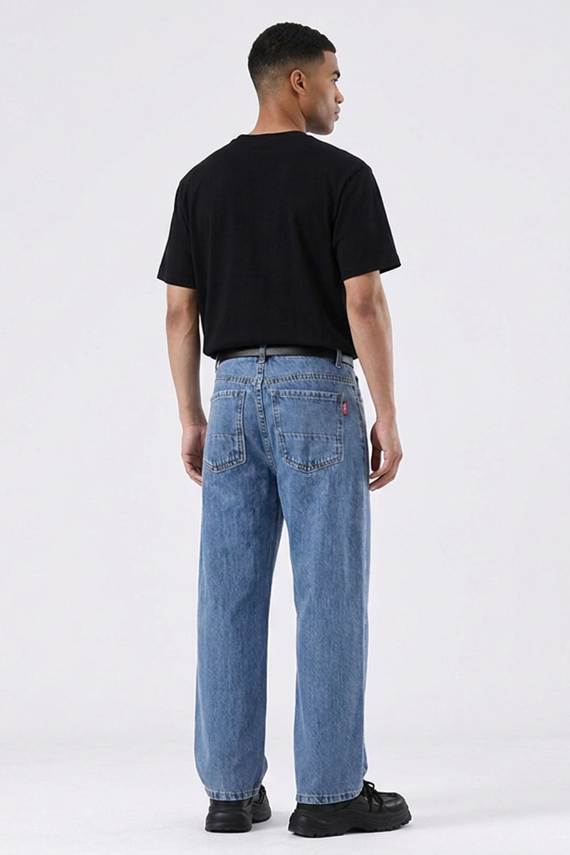 Men's Summer Sky Blue Five Pocket Relaxed Straight Leg Jeans