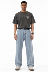 Men's Summer Bleach Blue Mottled Easy Fit Straight Leg Jeans