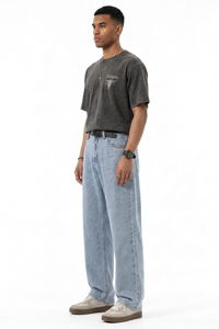 Men's Summer Bleach Blue Mottled Easy Fit Straight Leg Jeans