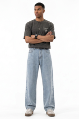 Men's Summer Bleach Blue Mottled Easy Fit Straight Leg Jeans