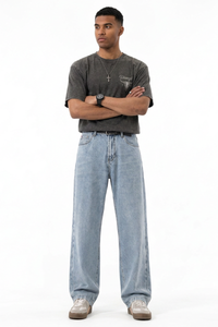 Men's Summer Bleach Blue Mottled Easy Fit Straight Leg Jeans
