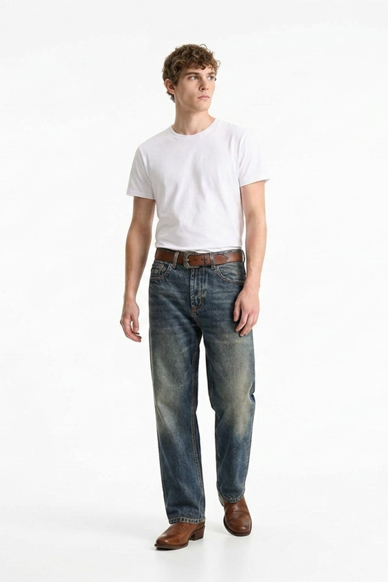 Men's Blue Pocket Stitch Detail Casual Fit Full Length Jeans