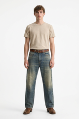 Men's Spring Blue Contrast Fading Classic Straight Leg Jeans