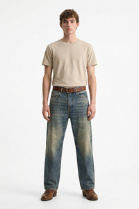Men's Spring Blue Contrast Fading Classic Straight Leg Jeans