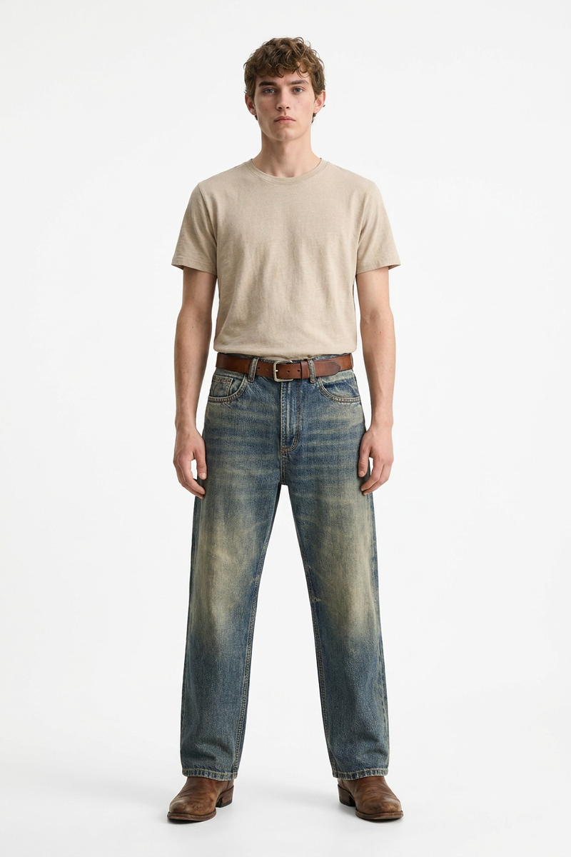 Men's Spring Blue Contrast Fading Classic Straight Leg Jeans