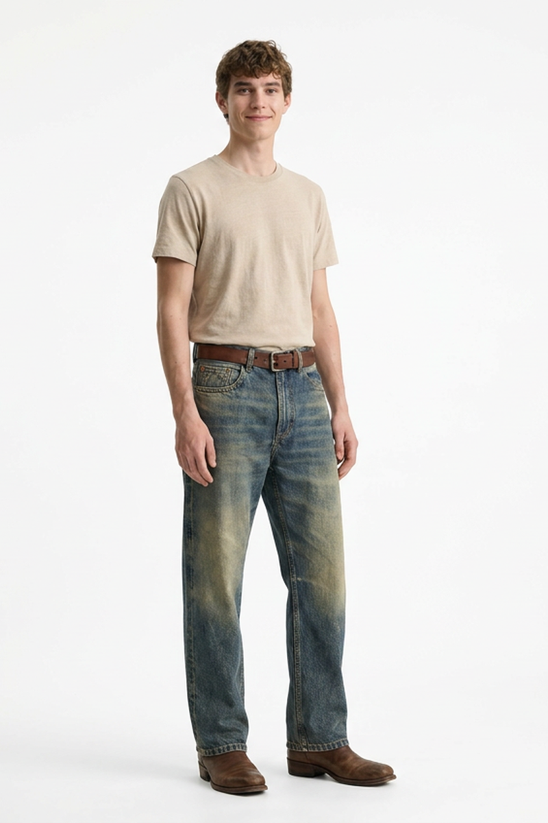 Men's Spring Blue Contrast Fading Classic Straight Leg Jeans