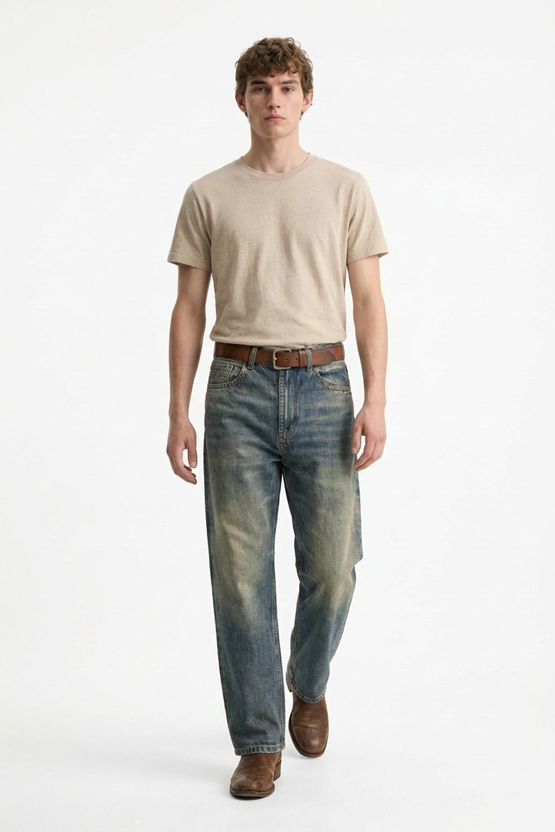 Men's Spring Blue Contrast Fading Classic Straight Leg Jeans