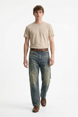 Men's Spring Blue Contrast Fading Classic Straight Leg Jeans