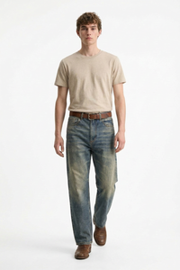 Men's Spring Blue Contrast Fading Classic Straight Leg Jeans