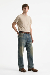 Men's Spring Blue Contrast Fading Classic Straight Leg Jeans