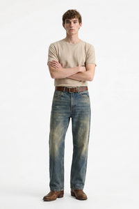 Men's Spring Blue Contrast Fading Classic Straight Leg Jeans