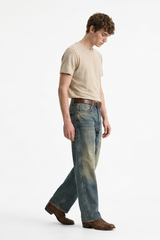 Men's Spring Blue Contrast Fading Classic Straight Leg Jeans