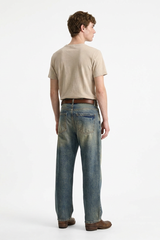 Men's Spring Blue Contrast Fading Classic Straight Leg Jeans