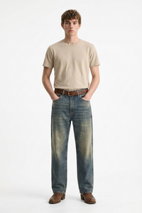 Men's Spring Blue Contrast Fading Classic Straight Leg Jeans