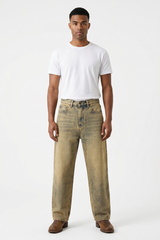 Men's Fall Yellow Mottled Finish Casual Wide Leg Denim Jeans
