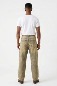 Men's Fall Yellow Mottled Finish Casual Wide Leg Denim Jeans
