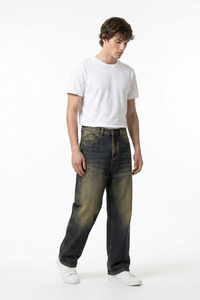 Men's Autumn Navy Contrast Fade Relaxed Wide Leg Denim Jeans