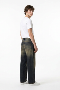 Men's Autumn Navy Contrast Fade Relaxed Wide Leg Denim Jeans