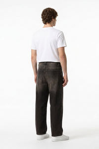 Men's Retro Black Baggy Loose Fit Crease Detail Jeans