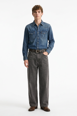Men's Vintage Washed Soft Grey Baggy Straight-Leg Jeans