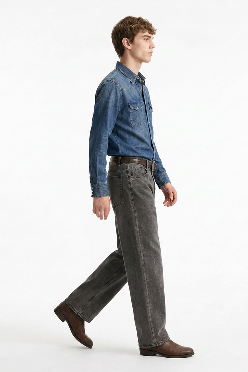 Men's Vintage Washed Soft Grey Baggy Straight-Leg Jeans
