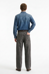 Men's Vintage Washed Soft Grey Baggy Straight-Leg Jeans
