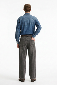 Men's Vintage Washed Soft Grey Baggy Straight-Leg Jeans