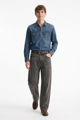Men's Vintage Washed Soft Grey Baggy Straight-Leg Jeans