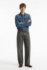 Men's Vintage Washed Soft Grey Baggy Straight-Leg Jeans