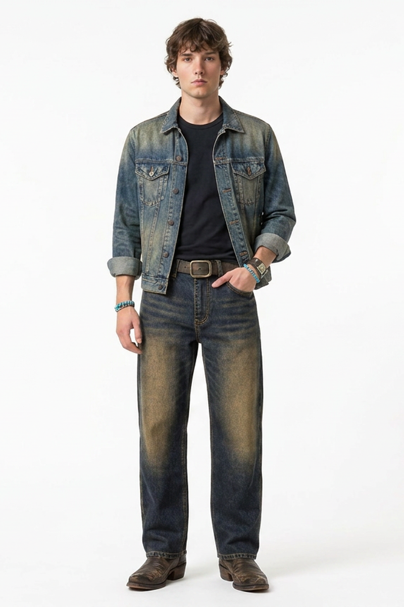 Men's Faded Blue Contrast Stitch Jeans