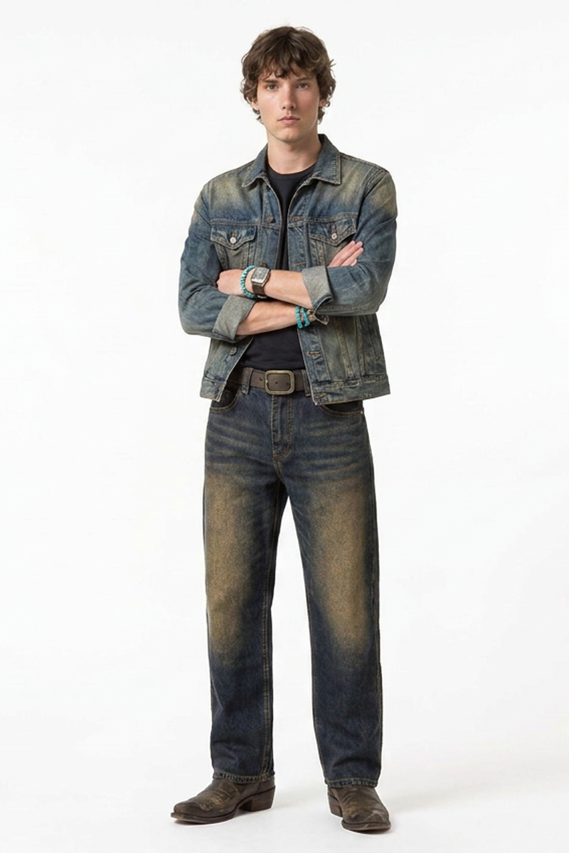 Men's Faded Blue Contrast Stitch Jeans