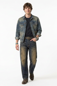 Men's Faded Blue Contrast Stitch Jeans