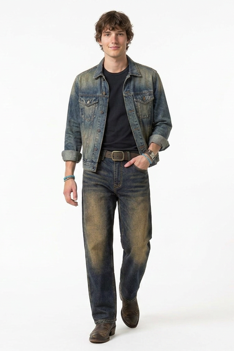 Men's Faded Blue Contrast Stitch Jeans