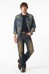 Men's Faded Blue Contrast Stitch Jeans