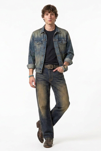 Men's Faded Blue Contrast Stitch Jeans