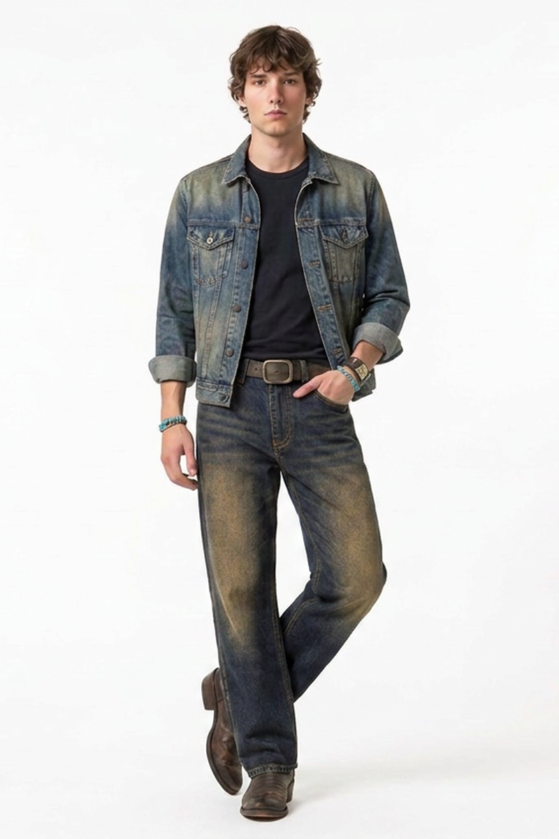 Men's Faded Blue Contrast Stitch Jeans