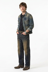 Men's Faded Blue Contrast Stitch Jeans