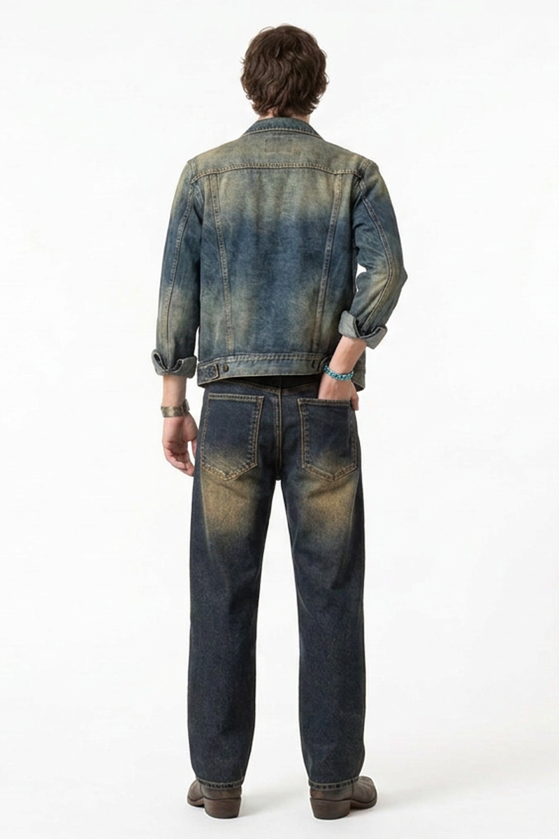 Men's Faded Blue Contrast Stitch Jeans