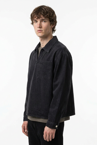 Men's Vintage Black Chest Pocket Polo Collar Denim Pullover